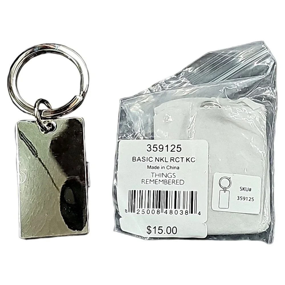 Things Remembered Basic Nickel Rectangular Keychain Brand New Silver Metal Gift